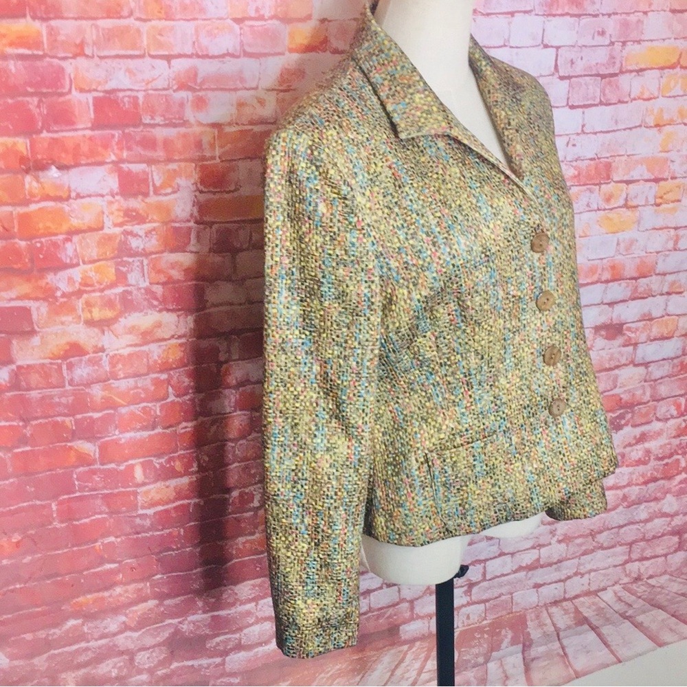 Vintage Jones New York Colorful Cropped Tweed Button Down Blazer Jacket - Picture 2 of 7